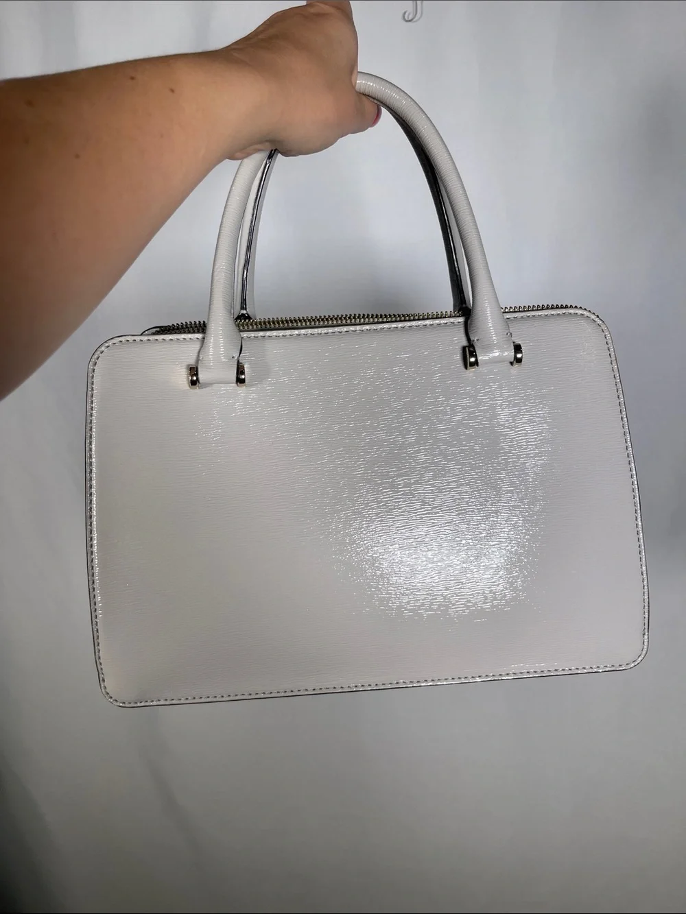KATE SPADE WOMENS LISE PATENT LEATHER SATCHEL LIGHT GRAY
